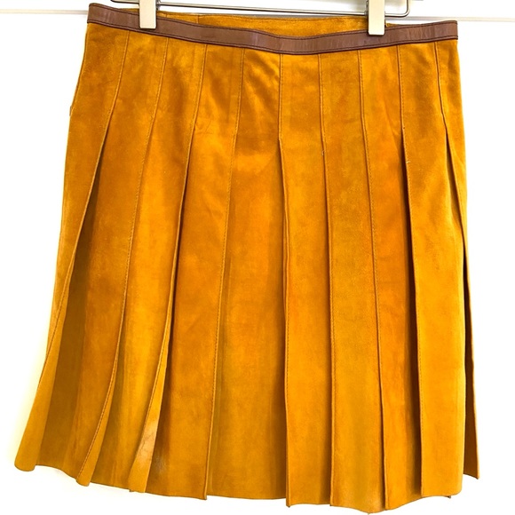 Prada Mustard Yellow Suede Mid Length Wrap Skirt - Picture 2 of 15